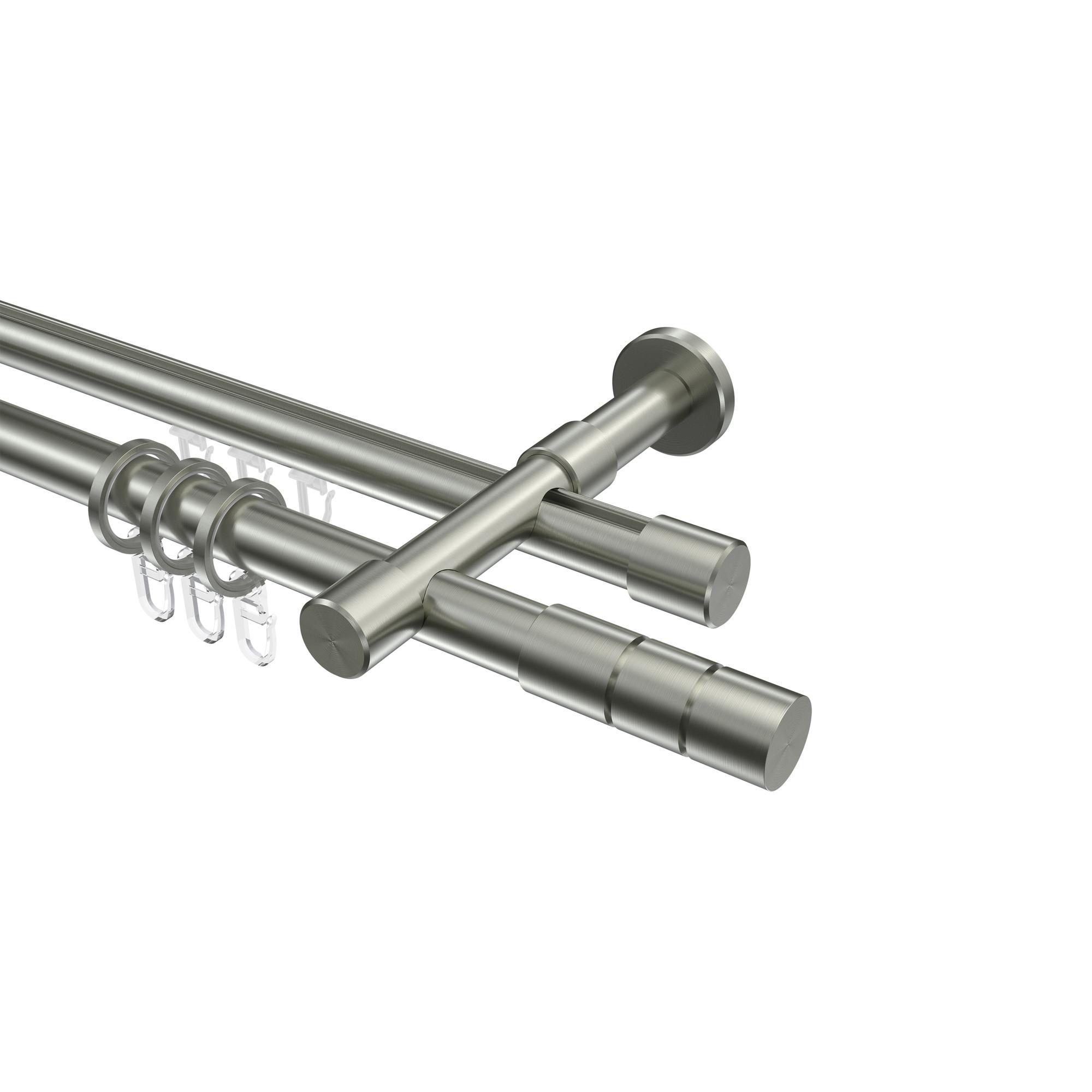 GARDINENSTANGE RUNDROHR-INNENLAUF Prestige Elanto 360 cm (geteilt in 2 x 180 cm), 2-läufig, 20 mm Ø Edelstahl-Optik - Edelstahlfarben, Metall (360cm) - INTERDECO