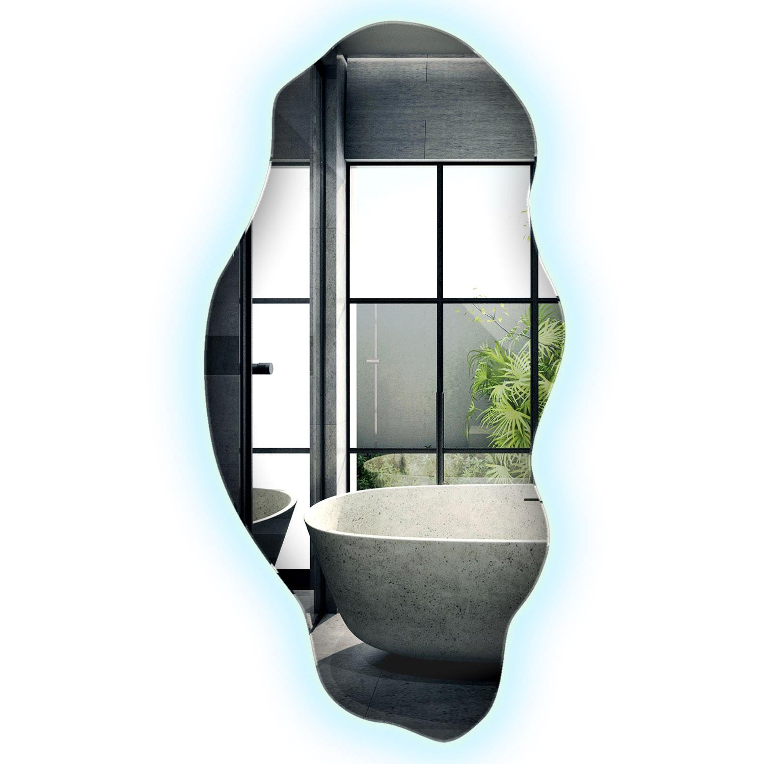 LED-SPIEGEL 50x100 cm Asymmetrisch Kaltweiß 6000K - Blau, Glas (50/100/0.4cm) - Wallfluent