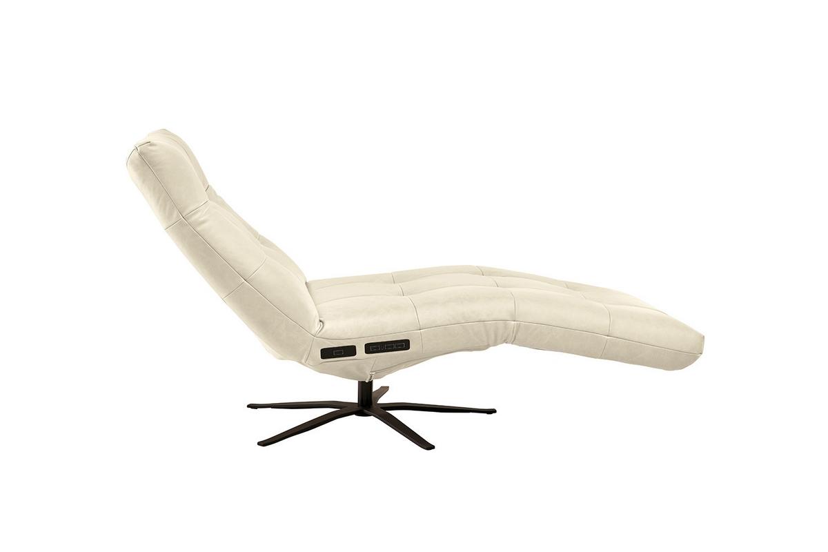 RELAXLIEGE LETICIA Weiß Leder Drehbar (360°), Relaxfunktion - Schwarz/Weiß, Leder/Metall (82/115/156cm) - KAWOLA