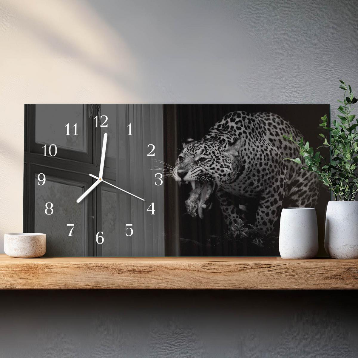 WANDUHR aus Glas 60x30 cm - Jaguar - Schwarz, Glas (60/30/0.4cm) - TULUP