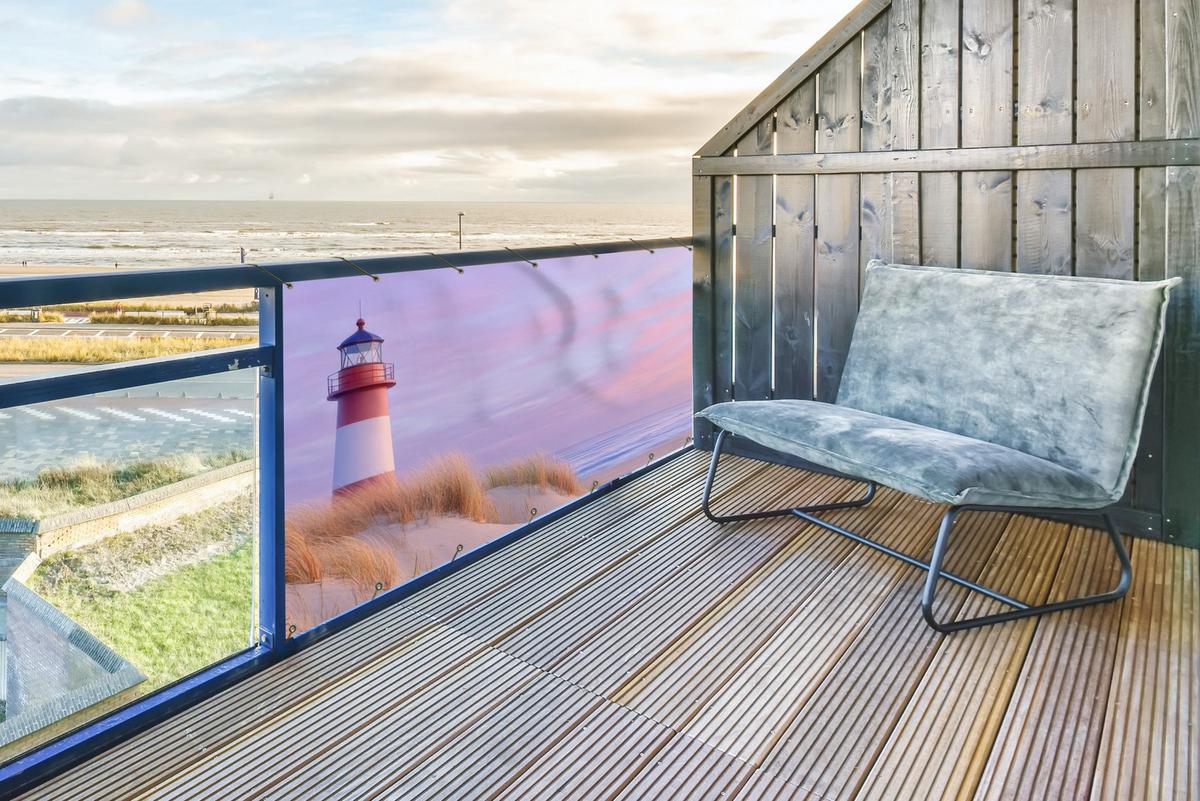 BALKON-SICHTSCHUTZ Leuchtturm - Dünen - Sonnenuntergang Witterungsbeständig 200x90 cm - Hellrosa, Kunststoff (200/90cm) - MuchoWow