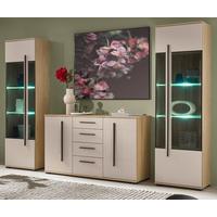 WOHNWAND Kaschmir, Eiche 3-teilig 290 cm, Wohnzimmer Set mit Soft-Close - Kaschmir/Eichefarben, Glas/Holzwerkstoff (290/200/42cm) - Furn.Design