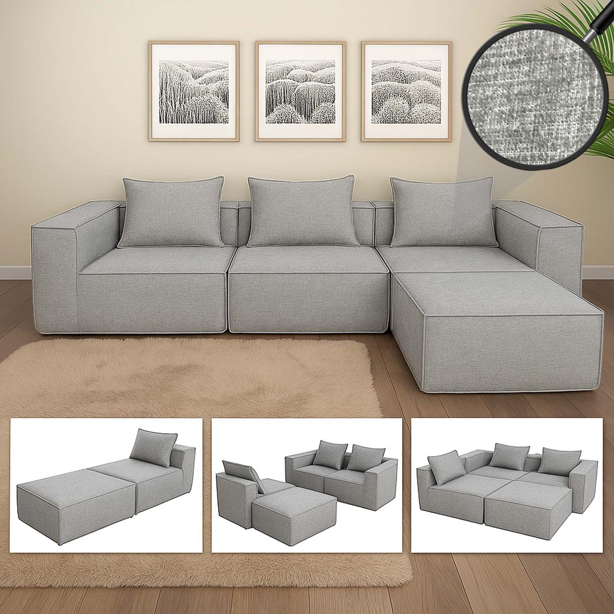 SOFA-GARNITUR Hellgrau - Hellgrau, Textil (270/63/190cm) - MCW