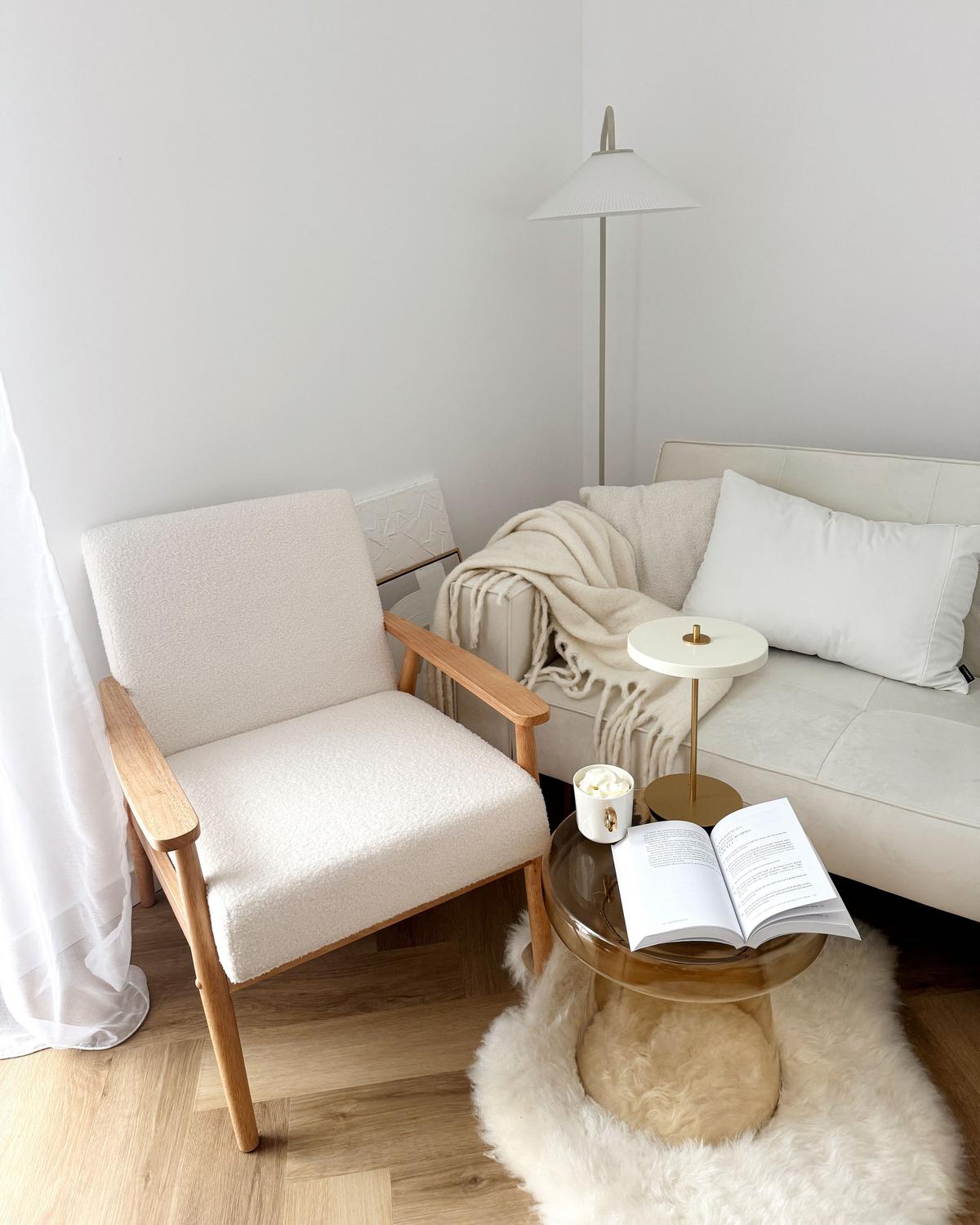 SESSEL Bouclé Hellbraun/Weiß Esrum - Weiß, Textil (62/79/80cm) - Beliani
