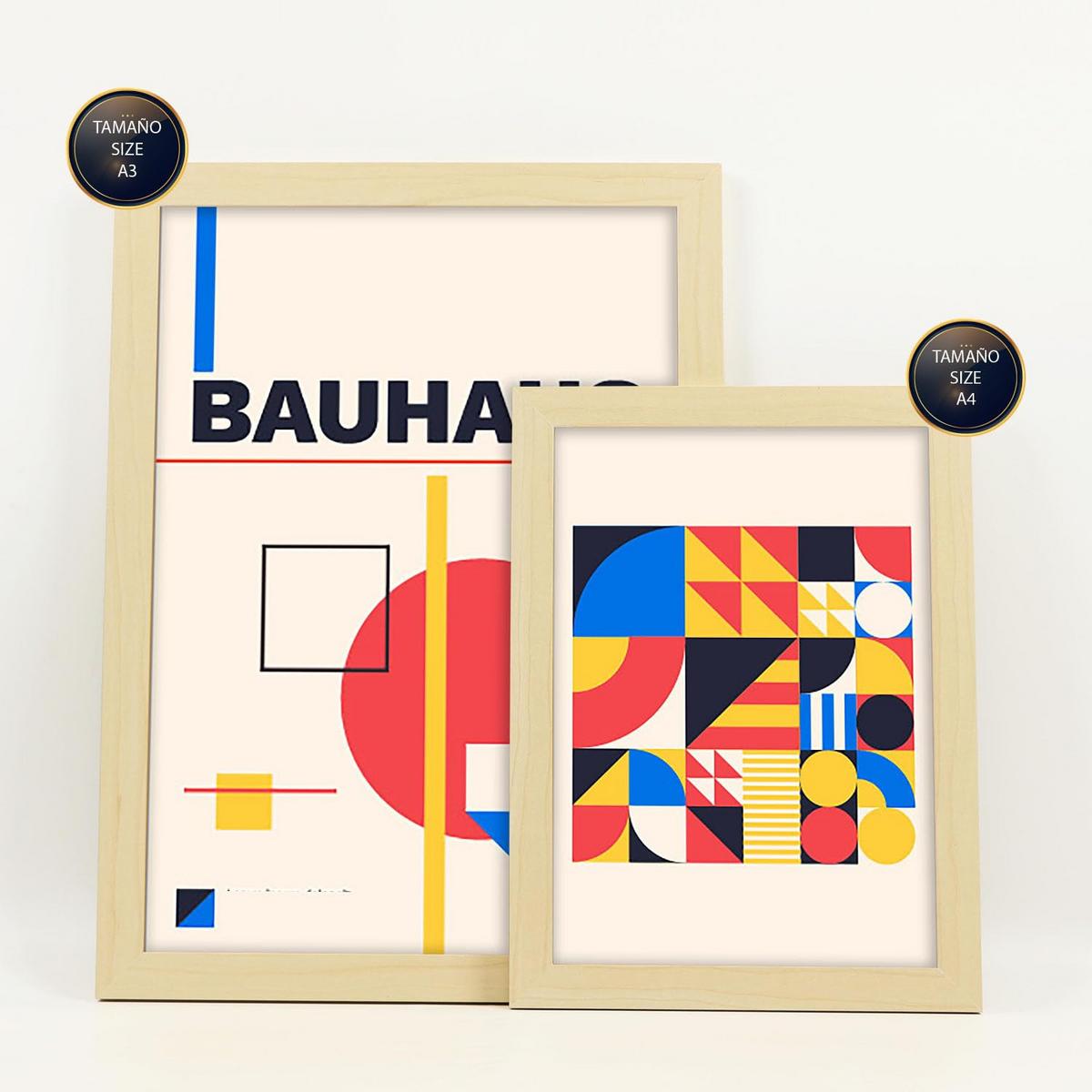 POSTER Set Mit 6 Drucken Im Bauhaus 3 Geometrische Designkollektion Drucke Mit Ästhetische Dekorative Für Zuhause A3 & A4 Rahmen Aus Hellem Holz - Beige, Papier (29/3cm) - Nacnic