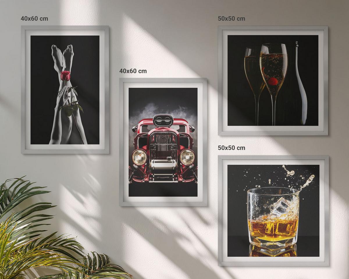 BILDER SET 4er Set - 50x50 cm & 40x60 cm Silberner Rahmen - Frauenbeine Rosenwagen Wein - Silberfarben, Kunststoff (50/50cm) - TULUP