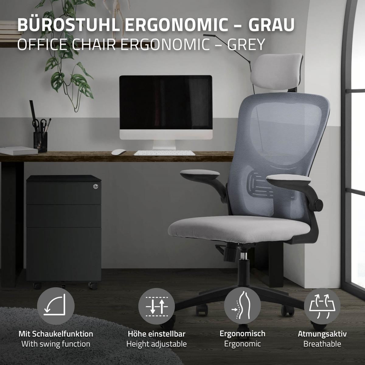 BÜROSTUHL Grau - Schwarz/Grau, Kunststoff (60.5/121/60cm) - ML-DESIGN