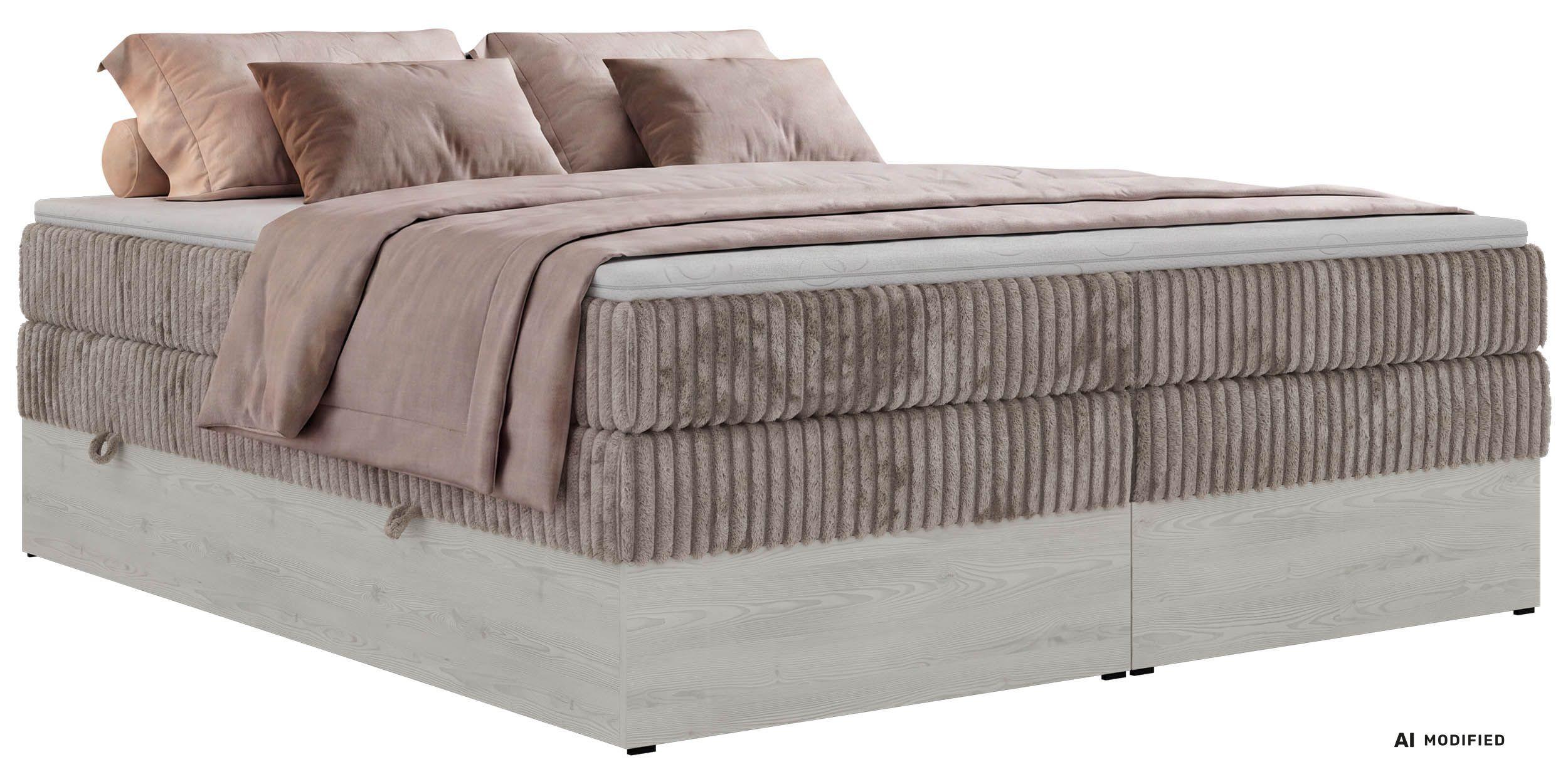 BOXSPRINGBETT NORDIC ZERO KING 180/200 - Hellbraun Cord - Topper Visco - H3 - Hellbraun/Schwarz, Kunststoff/Textil (180/200cm) - MKS