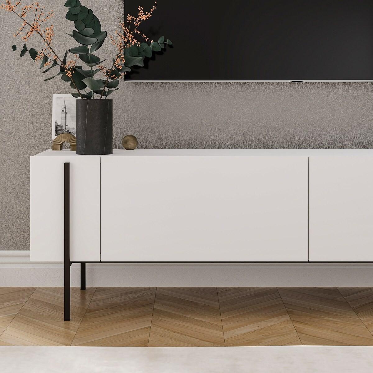 TV-MÖBEL mit 2 klappbaren Türen und Metallfüßen 31,4/160/45,6 cm - Weiß, Holzwerkstoff (31.4/45.6/36cm) - Calicosy
