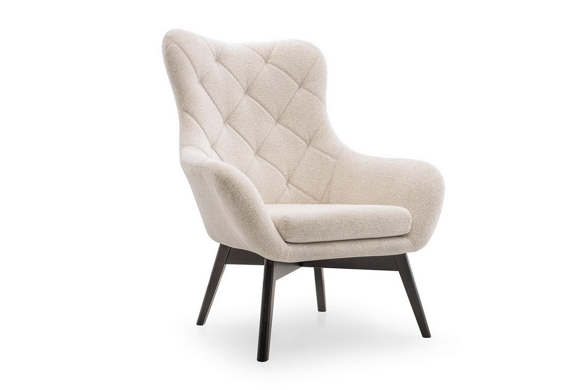SESSEL SOGNO, Klassisch Loungesessel ergonomisch, Bucle-Stoff Weiß - Weiß, Holz/Holzwerkstoff (88/108/88cm) - MASSENO