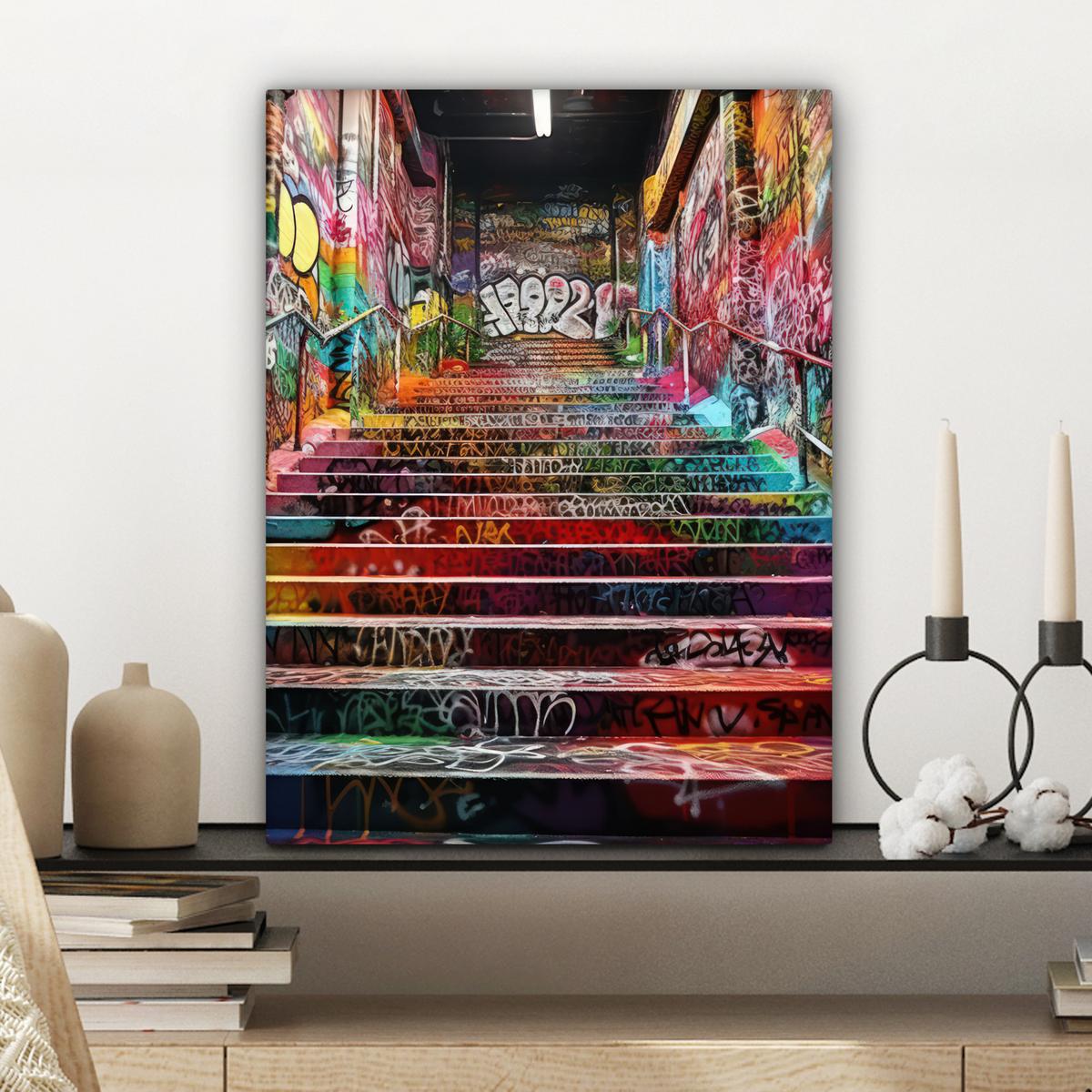 LEINWANDBILD Treppe - Graffiti - Farben - Kunst Room Decor 30x40 cm - Multicolor, Textil (30/40cm) - MuchoWow