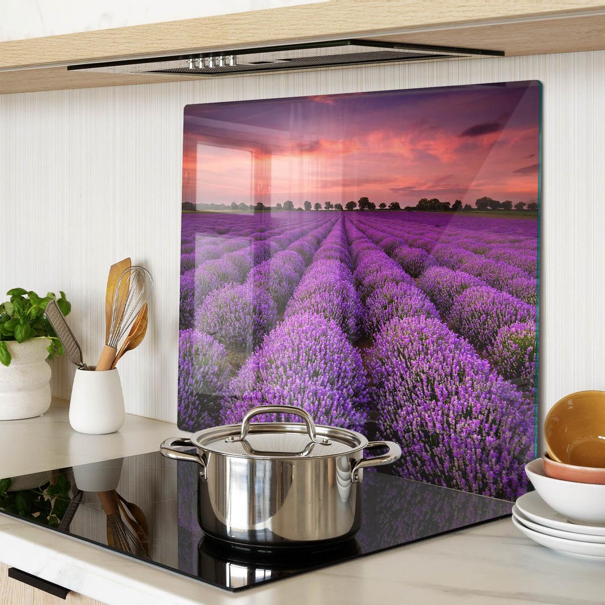 GLASPLATTE 60x52 cm Lavendelfeld - Lila, Glas (60/0.4/52cm) - TULUP