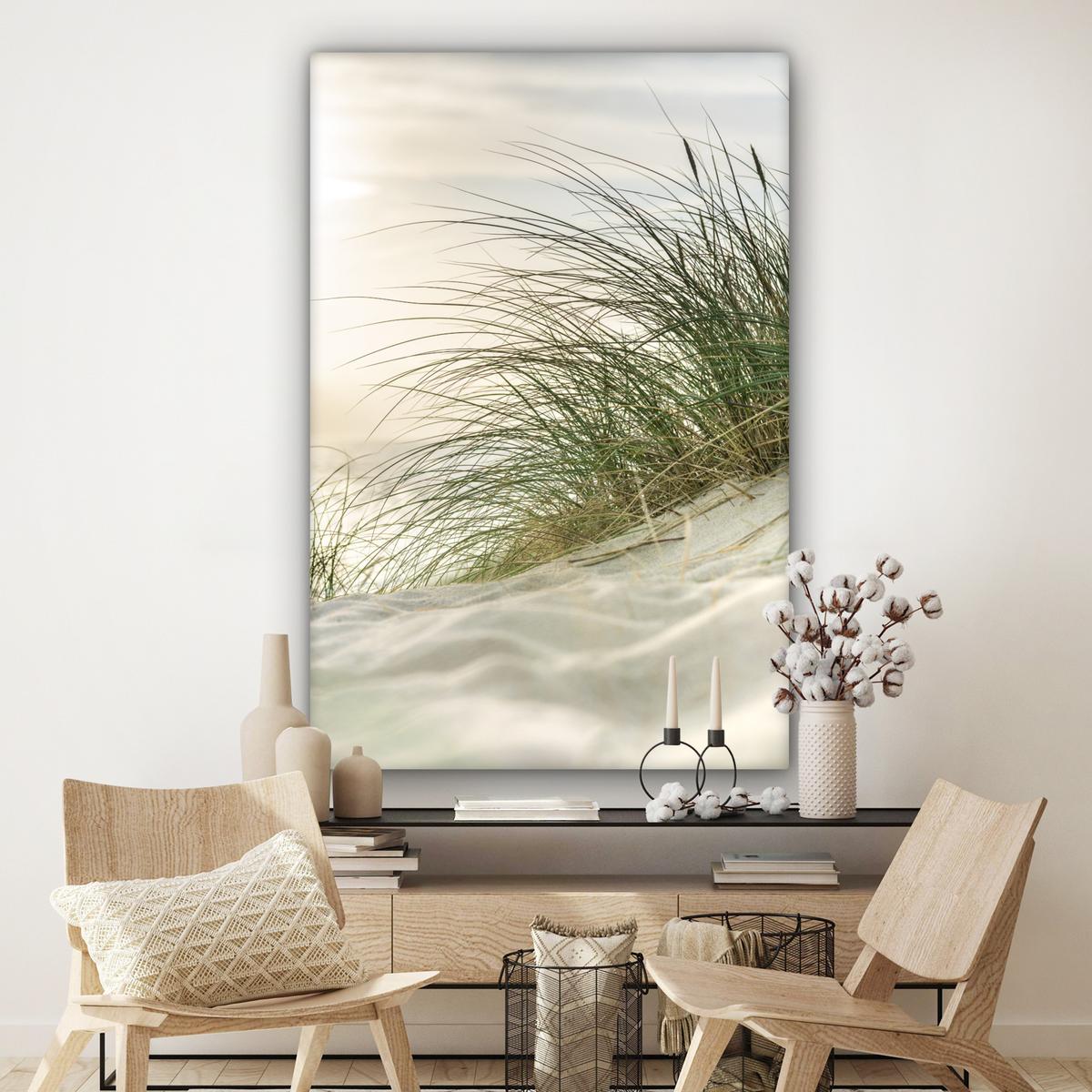 LEINWANDBILD Dünen mit Strandhafer in der Sonne des Nationalparks Schleswig-Holsteinisches Wattenmeer Deko Groß 90x140 cm - Creme, Textil (90/140cm) - MuchoWow