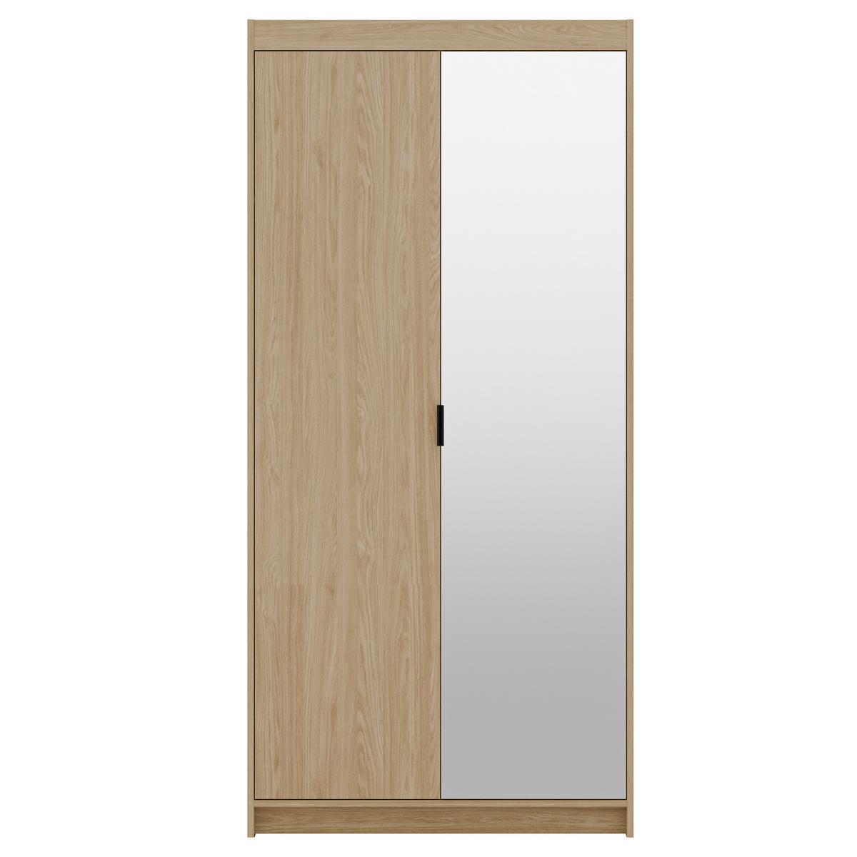 DREHTÜRENSCHRANK Elena mit 2 Türen und Spiegel, 90 cm, Eiche Geölt - Eichefarben, Holzwerkstoff (90/190/53cm) - Beautysofa