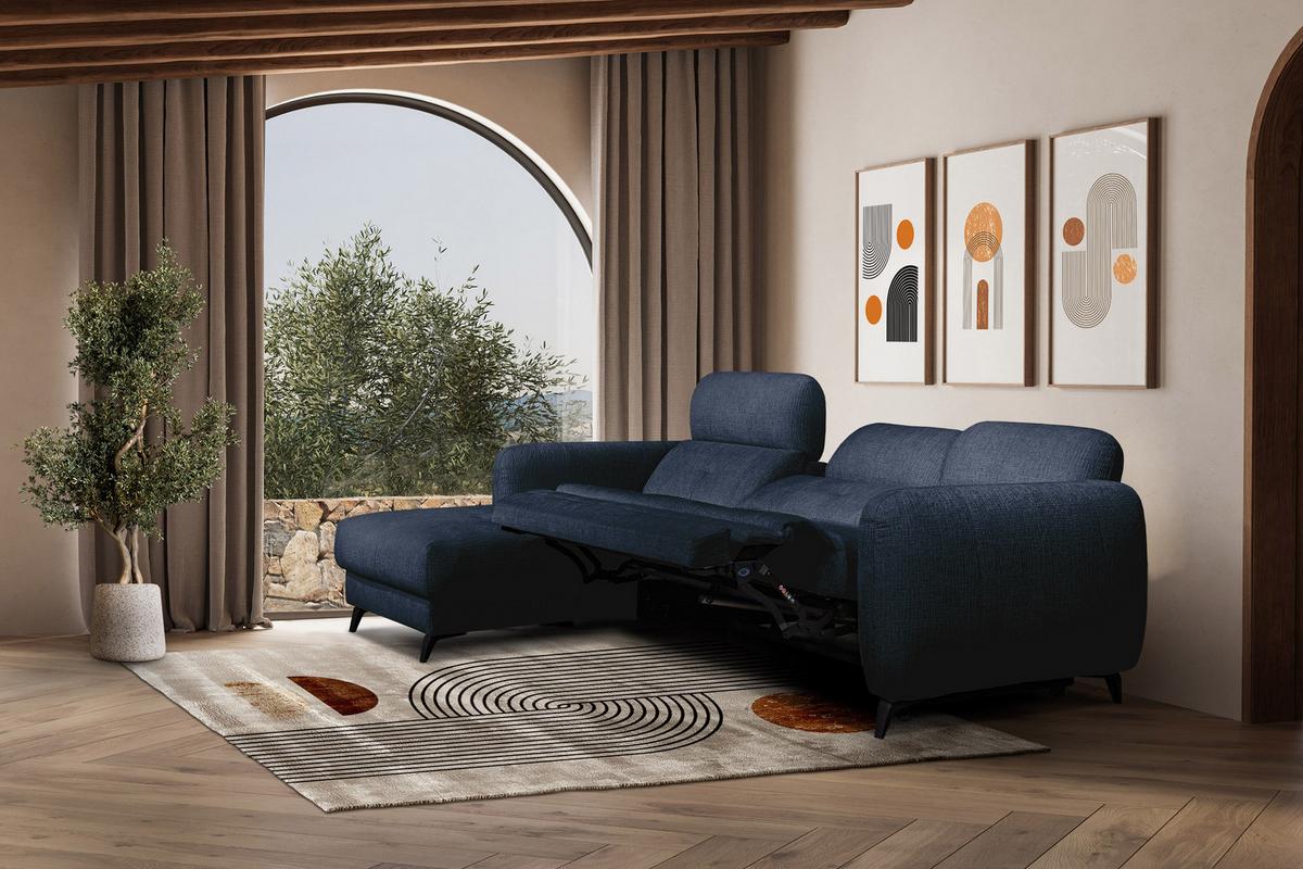 ECKSOFA SVEN 3-Sitzer, 1 Relax XL, verstellbare Kopfstützen, navy blue - Schwarz/Dunkelblau, Holzwerkstoff/Textil (256/163cm) - Wozimo