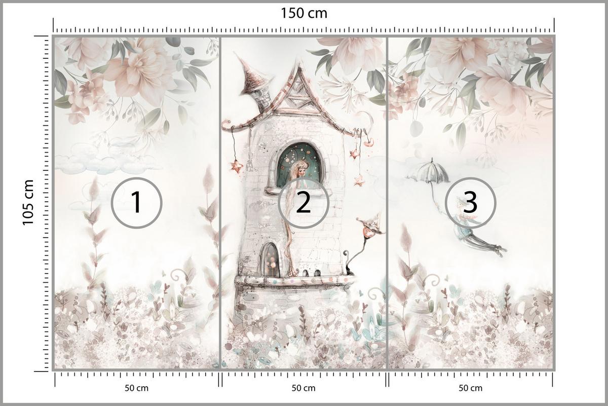FOTOTAPETE für Kinderzimmer Prinzessin Turm Blumen Pflanzen 150x105 - Multicolor, Papier (150/105cm) - Muralo