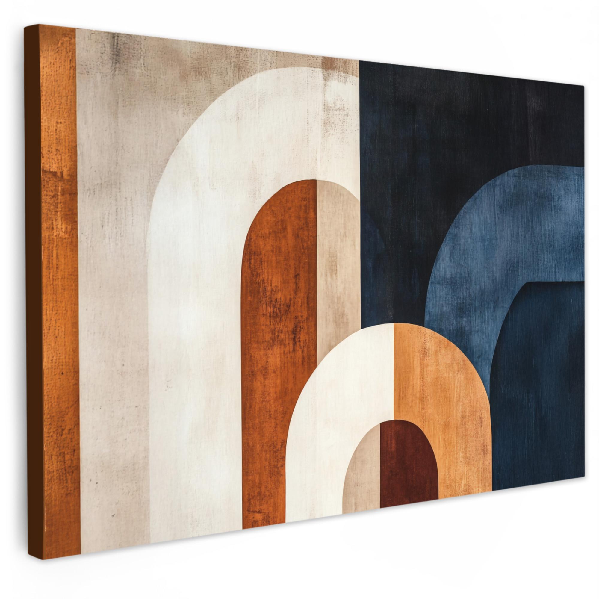 LEINWANDBILD Abstrakt - Formen - Dunkelblau Deko Schlafzimmer 30x20 cm - Cognac, Textil (30/20cm) - MuchoWow