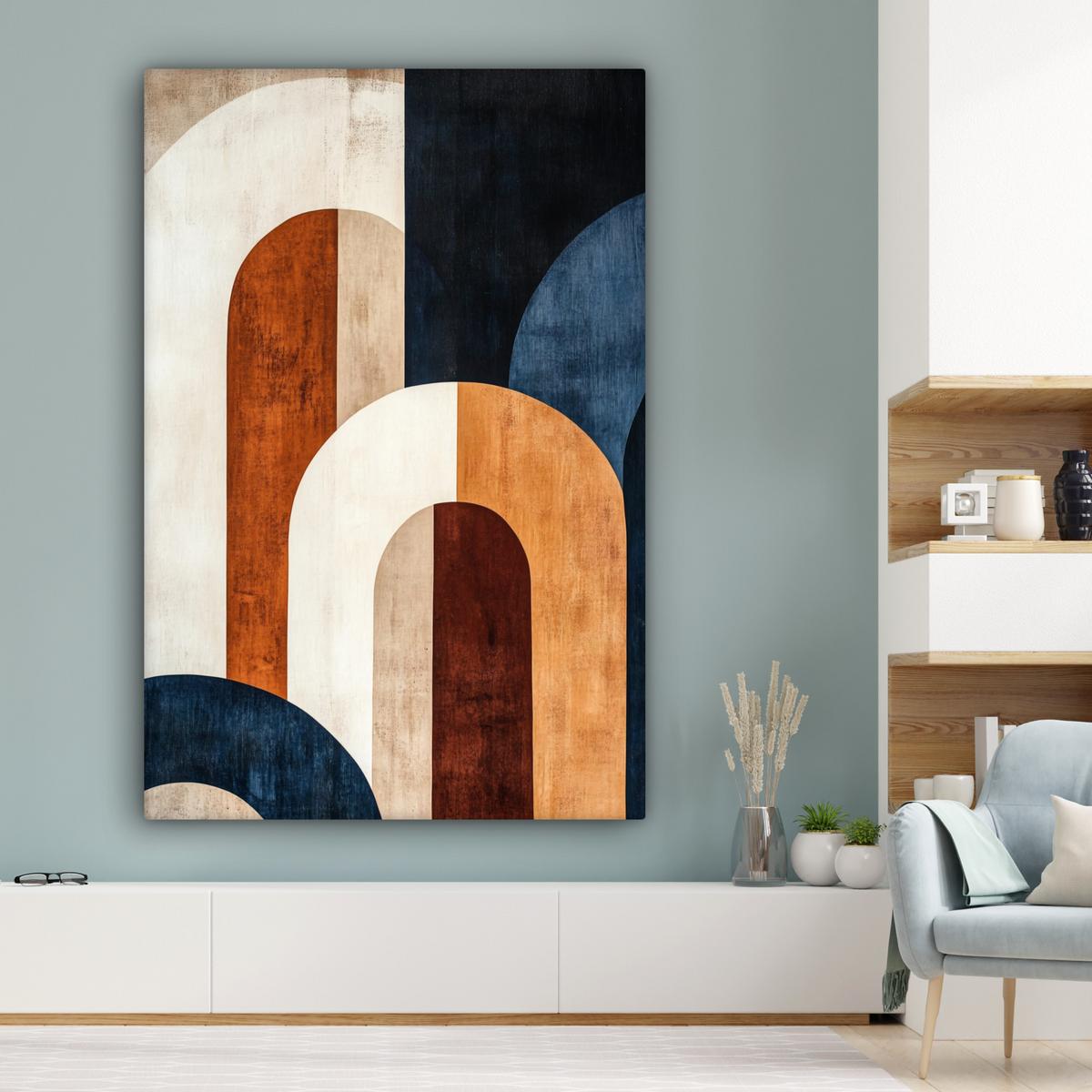 LEINWANDBILD Abstrakt - Formen - Dunkelblau Deko Groß 90x140 cm - Cognac, Textil (90/140cm) - MuchoWow