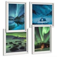BILDER SET 4er Set - 50x50 cm & 40x60 cm Weißer Rahmen - Winterlandschaften, Nordlichter, Berge - Weiß, Kunststoff (50/50cm) - TULUP