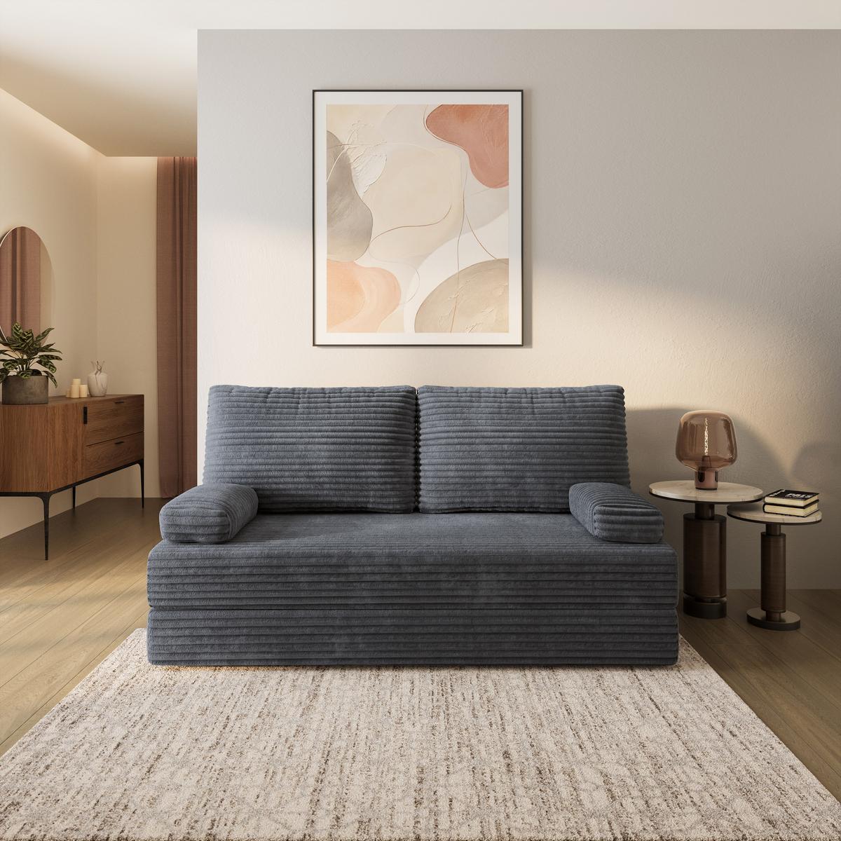 BETTSOFA SILAR aus Schaumstoff Kordstoff Grau Schlaffunktion - Dunkelgrau, Textil (170/86/80cm) - MASSENO