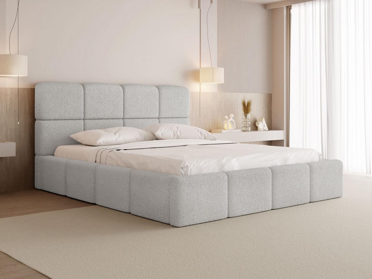 POLSTERBETT Tivio mit Bettkasten, Grau Boucle 120x200 cm - Birkefarben/Hellgrau, Holzwerkstoff/Kunststoff (120/200cm) - WFL GROUP