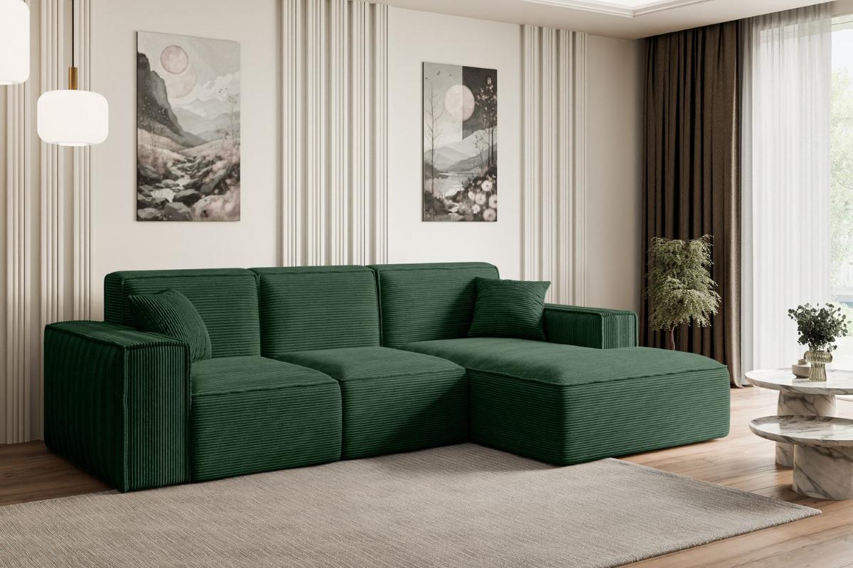 ECKSOFA Ottomane Rechts SERRA-L - 266x169x80 cm Grün Cord - Schwarz/Grün, Holzwerkstoff/Kunststoff (266/169cm) - ALTDECOR
