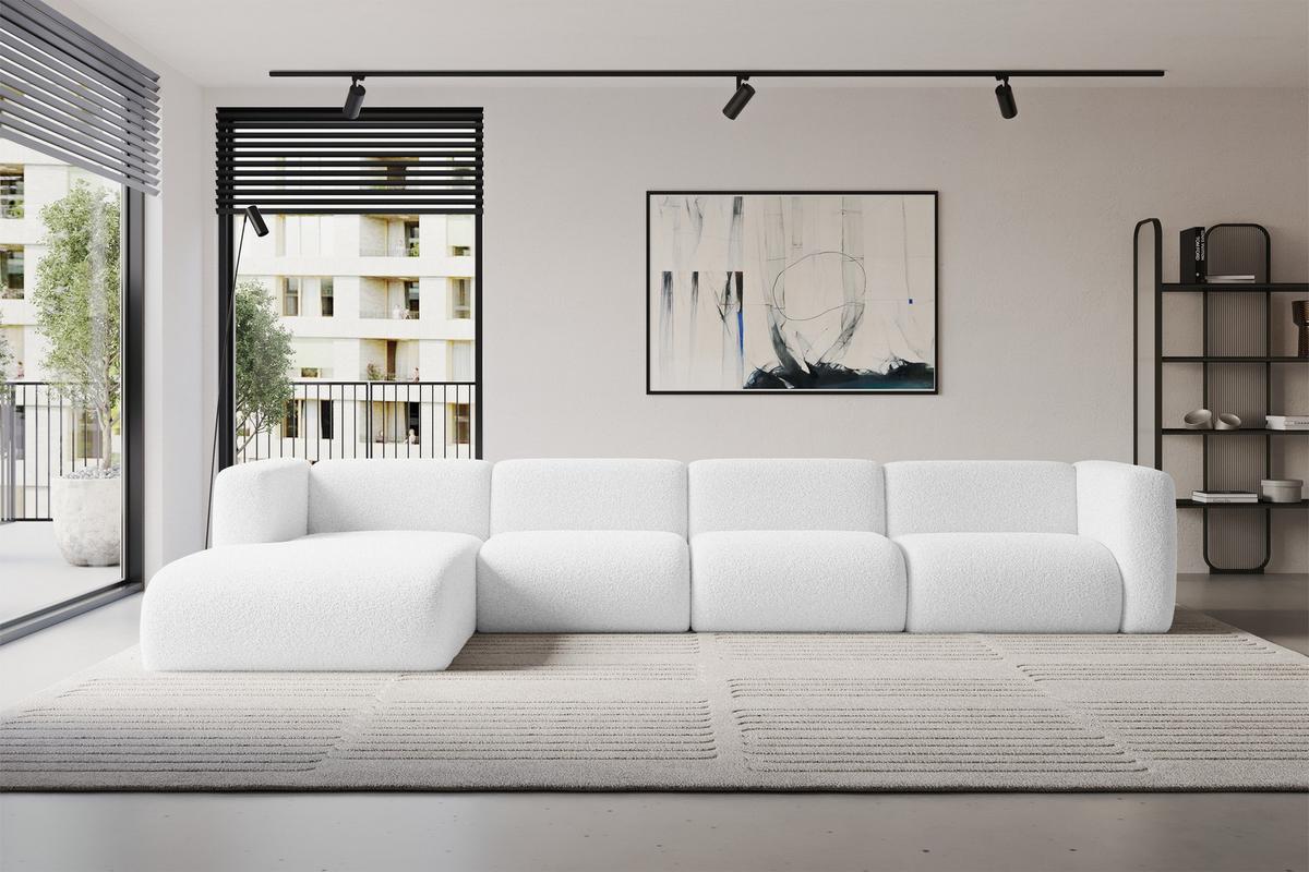 ECKSOFA Ottomane Links MIRA-L3 409x179x70 Weiß Bouclé - Schwarz/Weiß, Holzwerkstoff/Kunststoff (409/179cm) - ALTDECOR