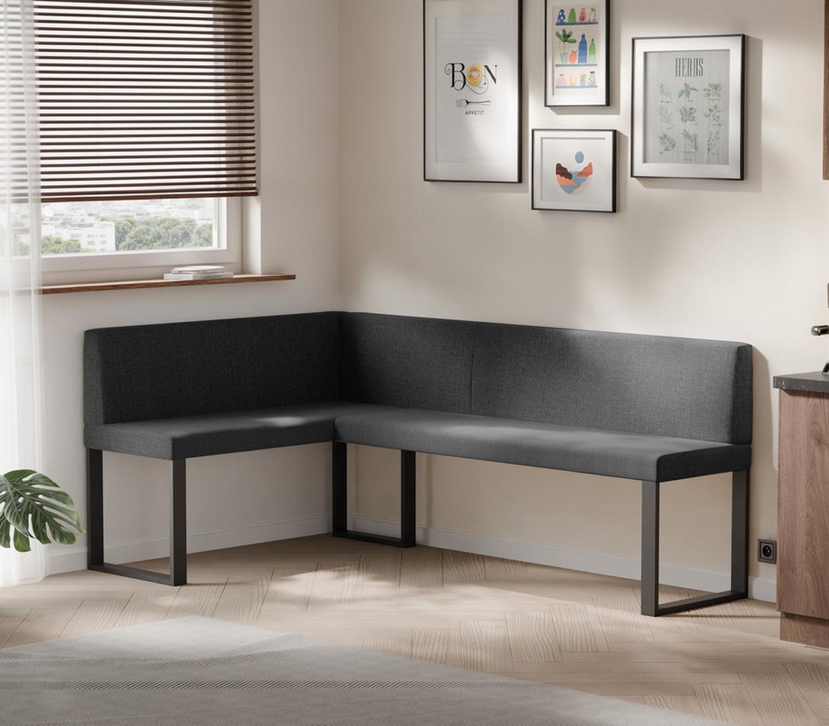 ECKBANK links SANA U Webstoff glatt, 128/168 cm Anthrazit - Anthrazit, Textil/Metall (128/168cm) - Idohome
