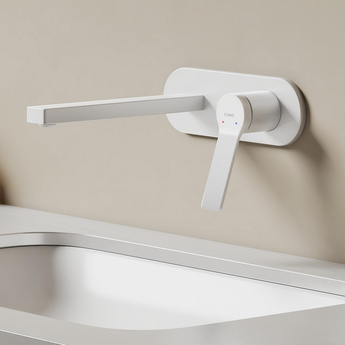 WASCHTISCHARMATUR mit Luftsprudler Messing Weiß 21/21,5 cm - Weiß, Metall (21/7/28.8cm) - EMKE
