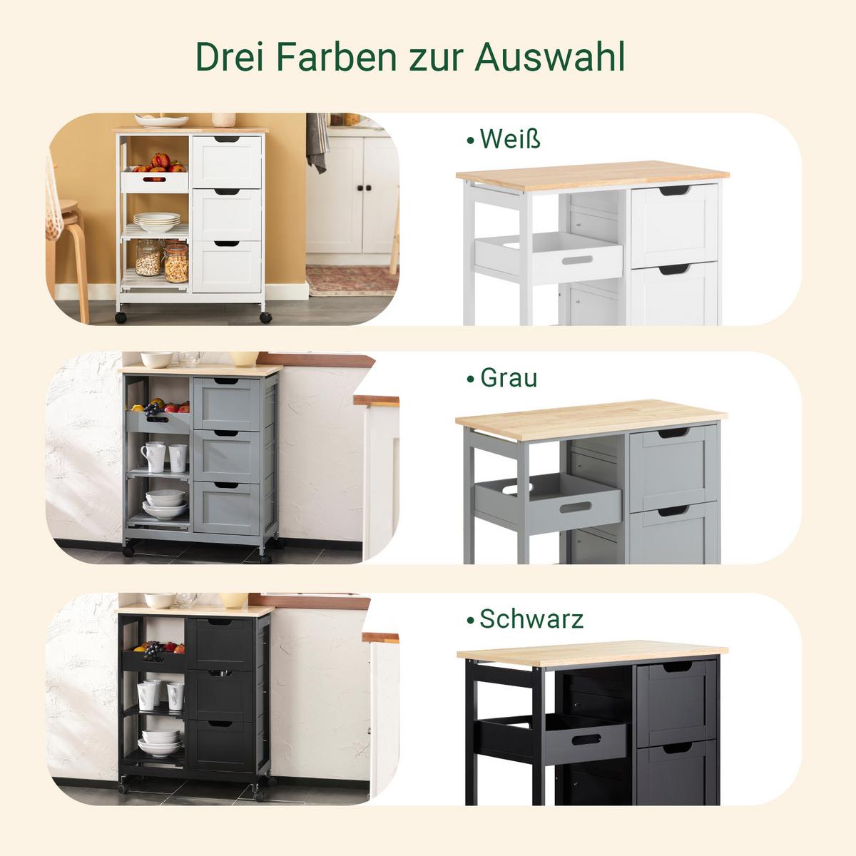 SERVIERWAGEN mit Rollen, Schwarz, 68x85x38cm, bis 50kg - Schwarz, Holz/Holzwerkstoff (68/85/38cm) - SoBuy