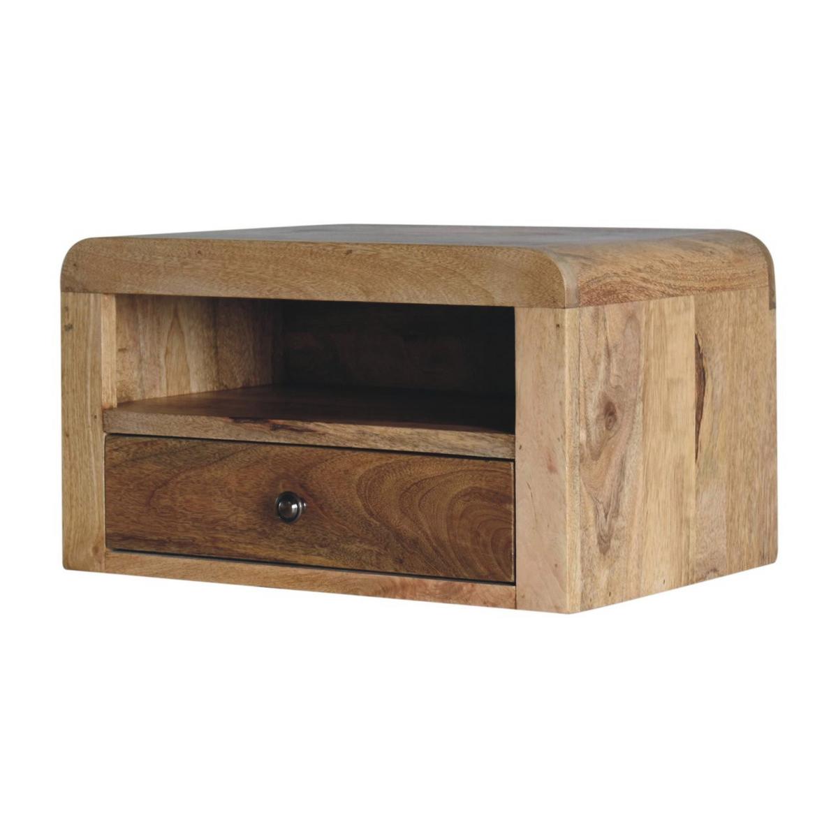 NACHTKASTEN Massiv Eichenoptik Schwebend, 1 Schublade und Offenes Regal, Beige - Beige/Messingfarben, Holz/Metall (45/25/30cm) - Artisan Furniture