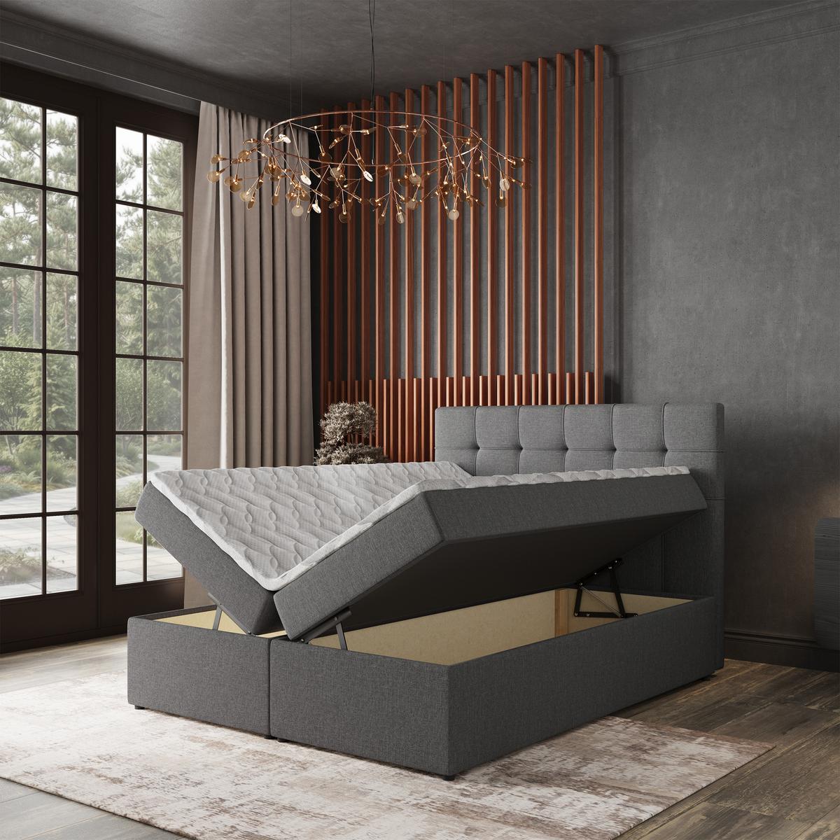 BOXBETT PALMA 160x200 cm mit Matratze und Topper - Hellgrau - Hellgrau, Holz (160/200cm) - MASSENO