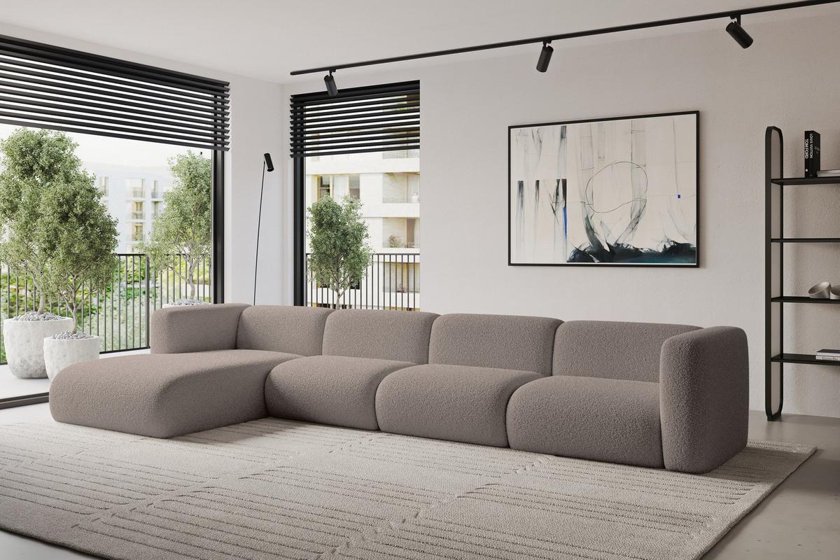 ECKSOFA Ottomane Links MIRA-L3 409x179x70 Braun Bouclé - Dunkelbraun/Schwarz, Holzwerkstoff/Kunststoff (409/179cm) - ALTDECOR
