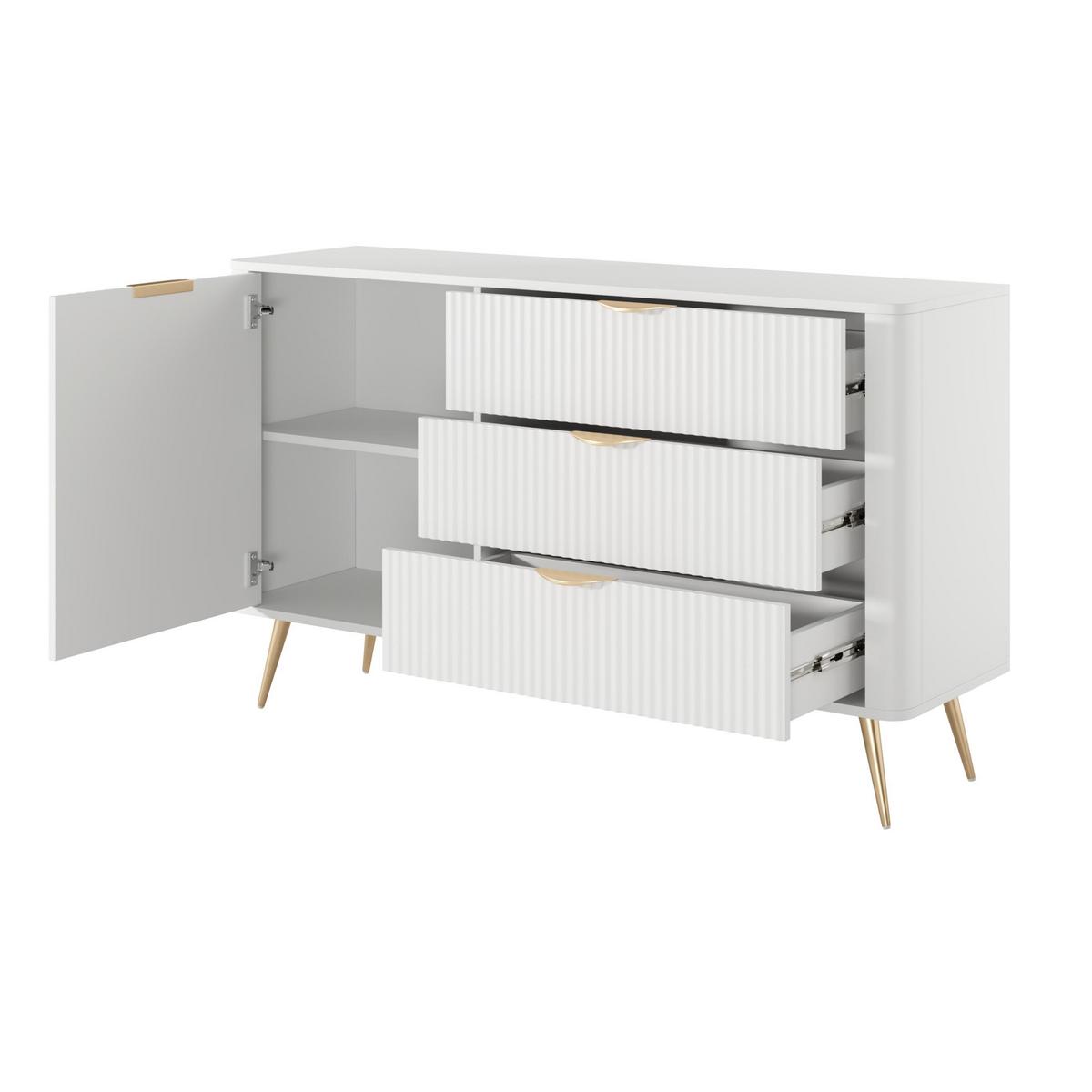SIDEBOARD Vespasia 1T 3S Beige 138,2/81,2/38 cm – Geriffelte Fronten - Goldfarben/Weiß, Holzwerkstoff/Metall (138.2/81.2/38cm) - AX Living