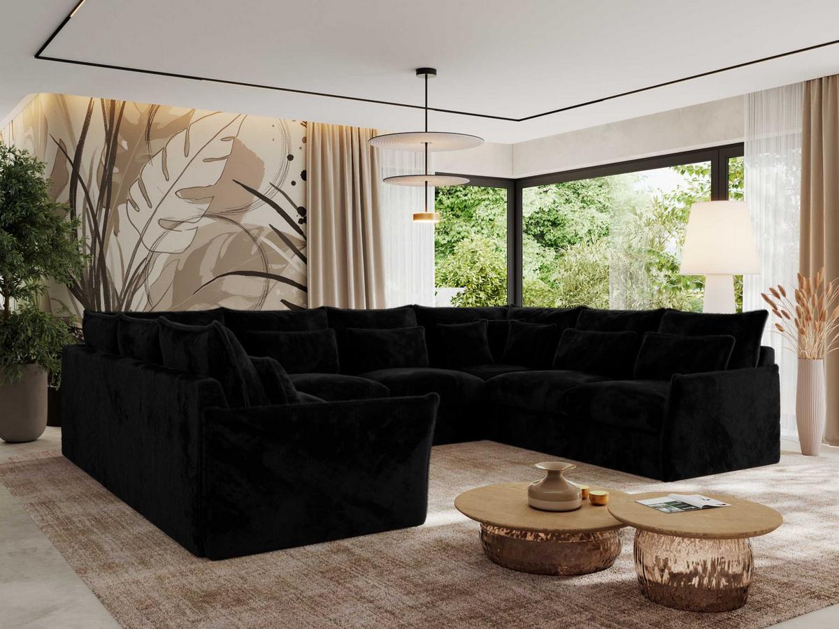 WOHNLANDSCHAFT VERSO U 8M Schwarz Plüsch - Schwarz, Kunststoff/Textil (362/93/270cm) - MKS