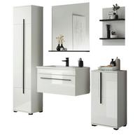 BADMÖBEL-SET weiß Hochglanz schwarz, Badkombination MIT Waschbecken, 190 x 200 cm - Weiß Hochglanz/Schwarz, Holzwerkstoff/Kunststoff (190/200/45cm) - Furn.Design
