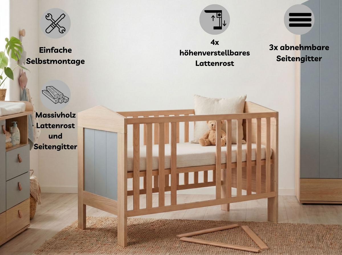 BABYZIMMER Set Roofy 3-tlg. - Salbeigrün/Eichefarben, Leder/Holz (1/1/1cm) - arthur berndt