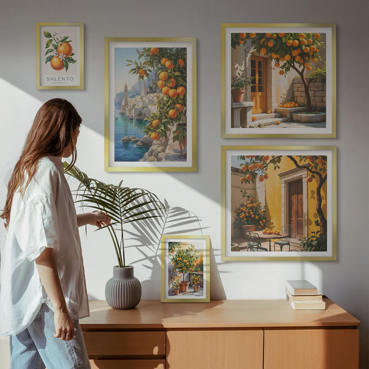 BILDER SET 5er Set - 50x50 cm & 20x30 cm & 40x60 cm Goldrahmen - Stadtansichten von Gebäuden - Goldfarben, Kunststoff (40/60cm) - TULUP