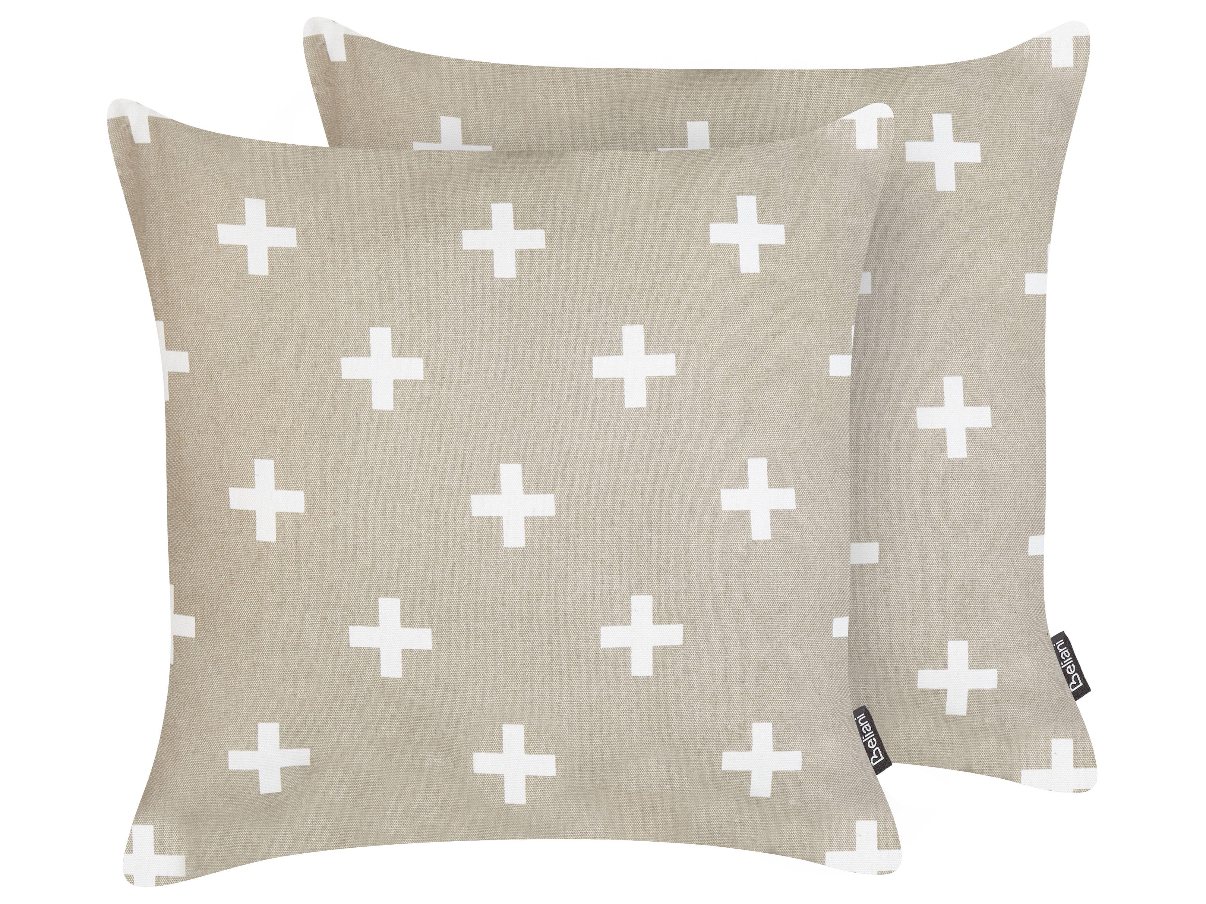 DEKOKISSEN 2er-Set Taupe 45/45 cm Velleia - Taupe/Weiß, Naturmaterialien (45/45cm) - Beliani