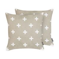 DEKOKISSEN 2er-Set Taupe 45/45 cm Velleia - Taupe/Weiß, Naturmaterialien (45/45cm) - Beliani