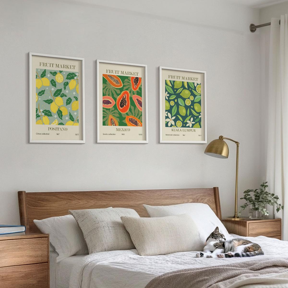 BILDER SET 3er Set - 40x60 cm Weißer Rahmen - Fruchtige Zitronen- und Papayamuster - Weiß, Kunststoff (40/60cm) - TULUP