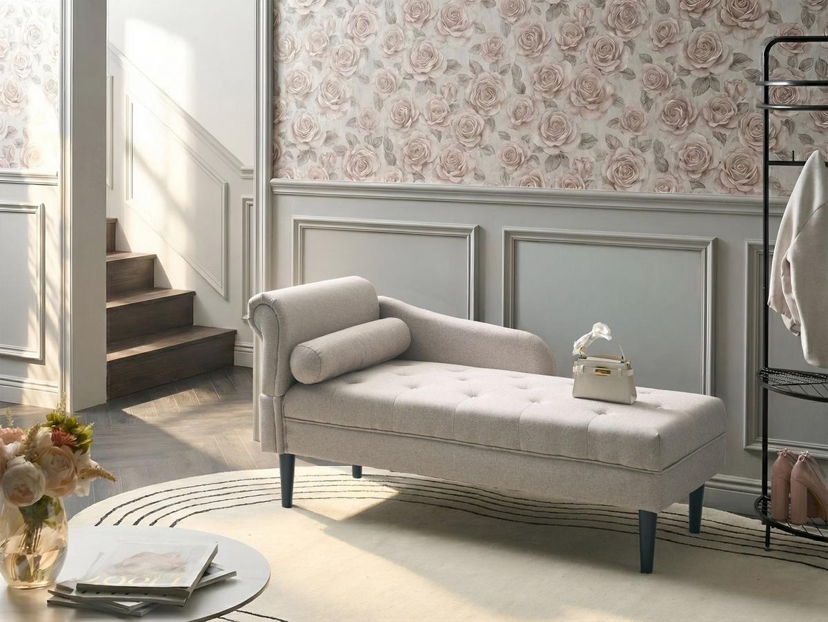 CHAISELONGUE-LINKSSEITIGE Stoff Beige Yvoire - Beige/Schwarz, Textil (68/72/151cm) - Beliani