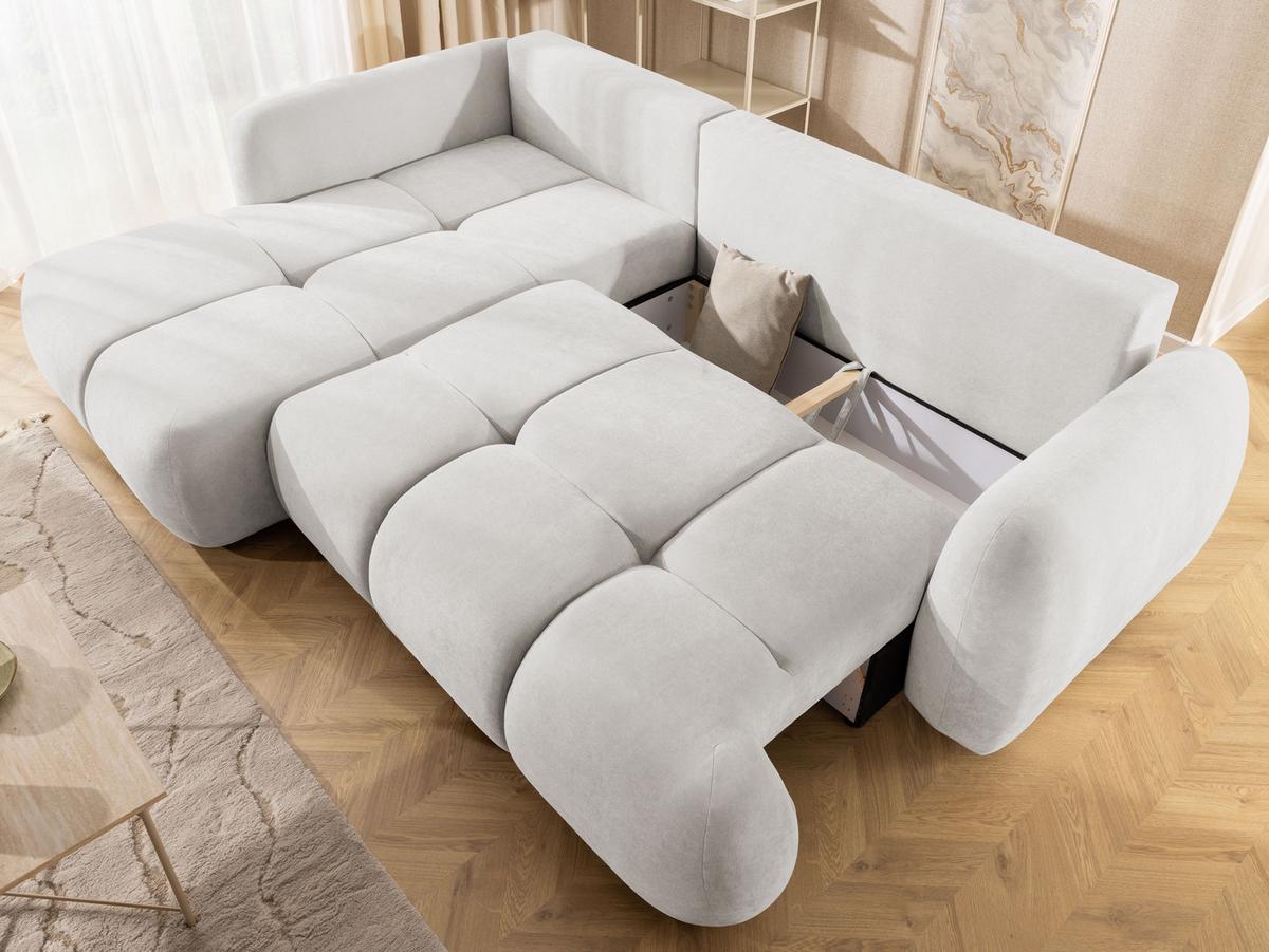 ECKSOFA Loretto aus natürlichem Creme Webstoff mit Schlaffunktion, Bettkasten und tiefen Steppungen in Bubble-Optik - Creme/Schwarz, Holz/Kunststoff (180/275cm) - S-Style