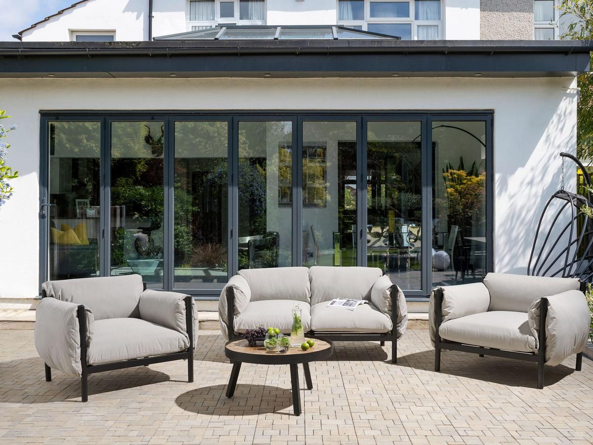 LOUNGE-SET 4-Sitzer Aluminium Hellgrau/Schwarz Esperia - Hellgrau/Schwarz, Metall - Beliani