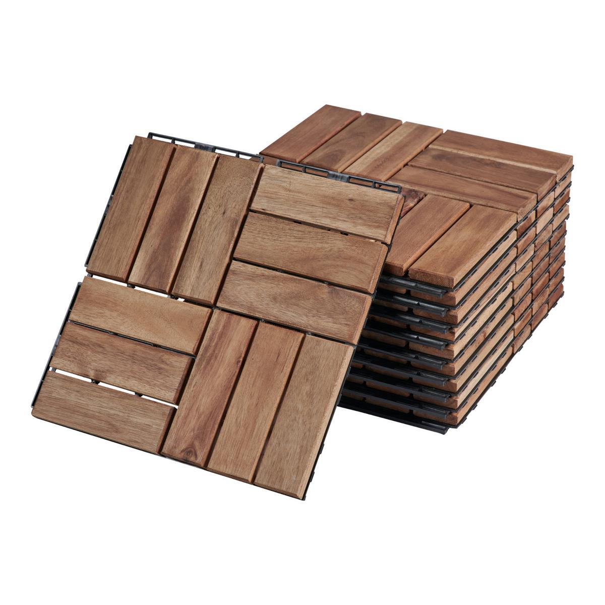 KLICKFLIESEN-SET 10 TLG. Alliste - Naturfarben, Holz (30/30/1.9cm) - casa.pro