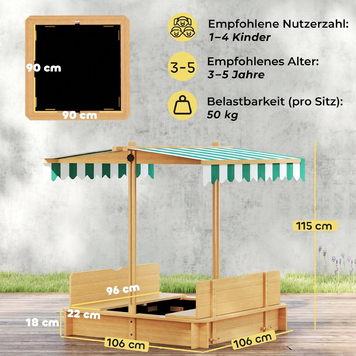 SANDKASTEN aus Tannenholz Polyester Grün Weiß - Hellbraun, Holz (106/106/115cm) - Outsunny