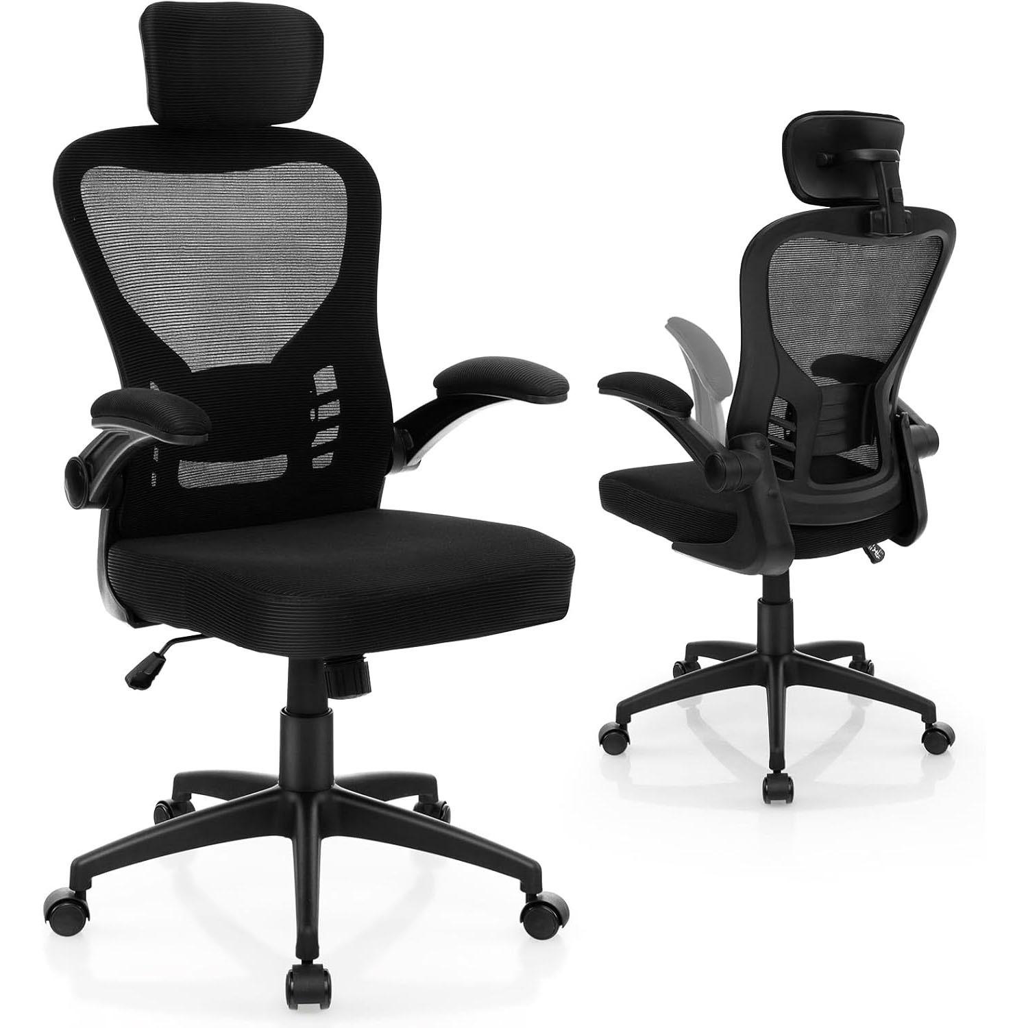 BÜROSTUHL Schwarz - Schwarz, Textil (66/124/66cm) - COSTWAY