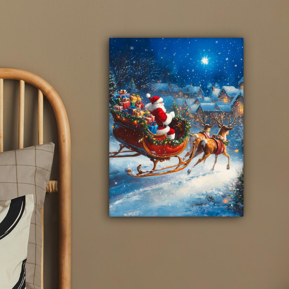 LEINWANDBILD Weihnachtsmann - Rentier - Weihnachten - Schnee Room Decor 30x40 cm - Cognac, Textil (30/40cm) - MuchoWow