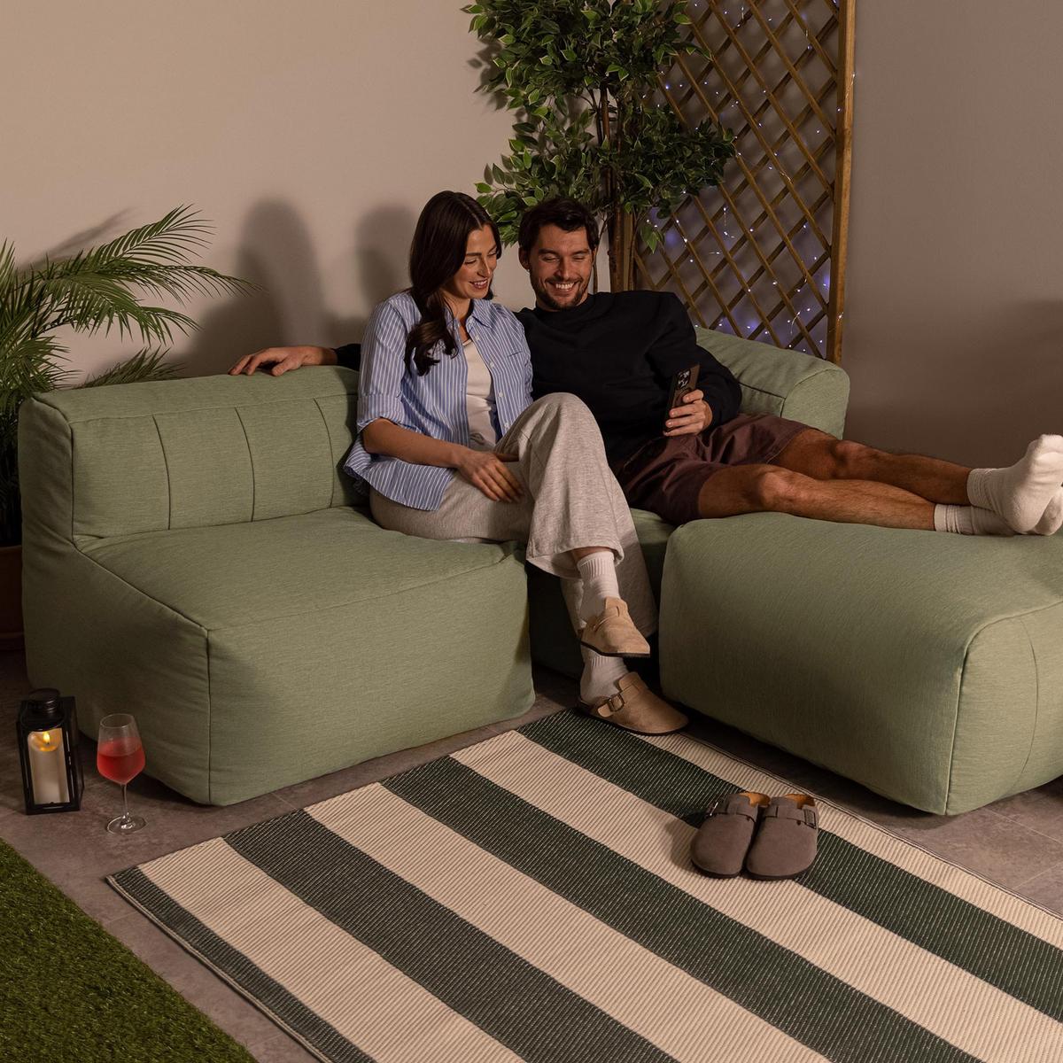 SITZSACK-SOFA Outdoor 3-tlg.: Ecksessel, Sessel, Fußstütze - Grün, Textil (195/68/100cm) - icon