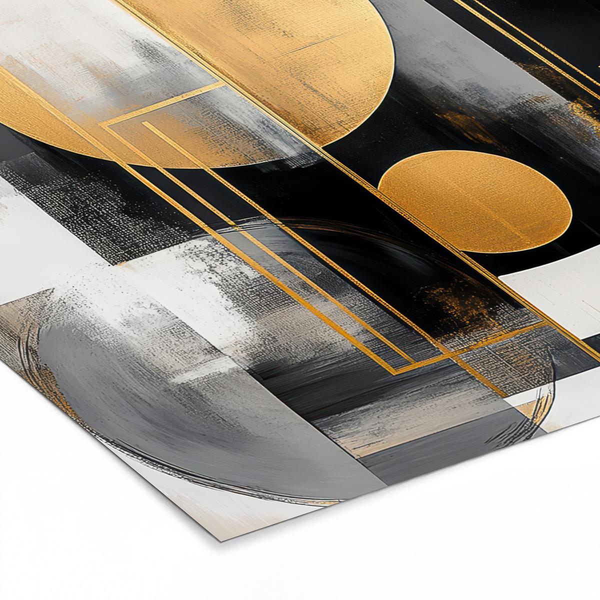 POSTER MIT RAHMEN Abstrakt - Gold - Silber - Formen - Ästhetisch - Modern 40x40 cm - Goldfarben, Papier (40/40cm) - MuchoWow